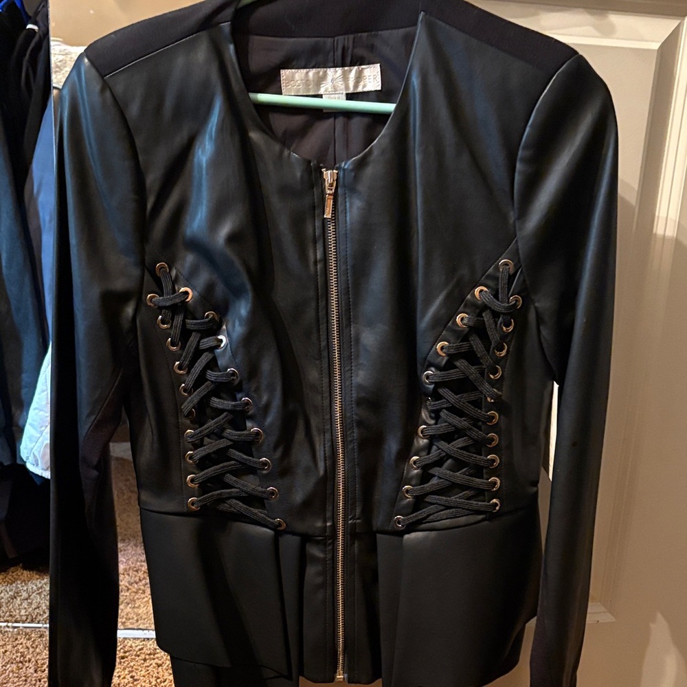 Boston Proper Black Lace-Up Leather Jacket